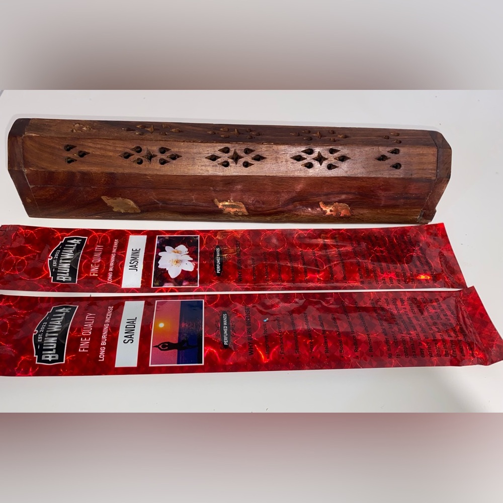 Wooden Incense Holder with Jasmine & Sandal Incense Sticks